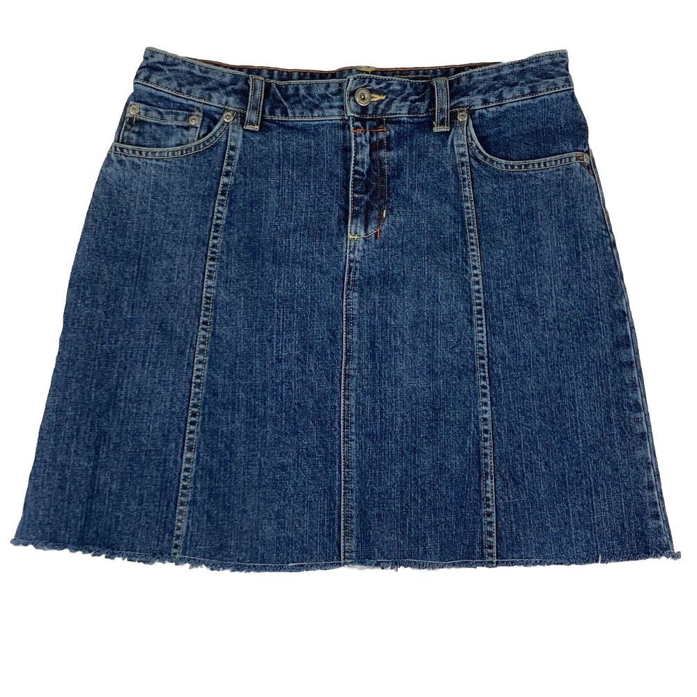 Columbia Denim Skirt Women's Lean 10 Blue Jean Midi Paneled Raw Hem